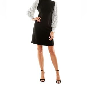 DKNY | Long Sleeve Sheath Dress | Black with Sheer Sleeves |‎ Size 10